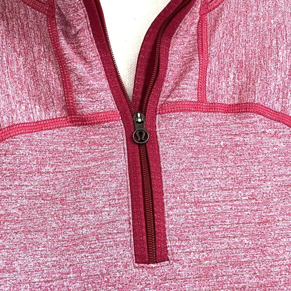 Lululemon Heather Pink Red Mesh Athletic Long Sleeve 1/4 Zip Top Size 10 - Picture 4 of 11